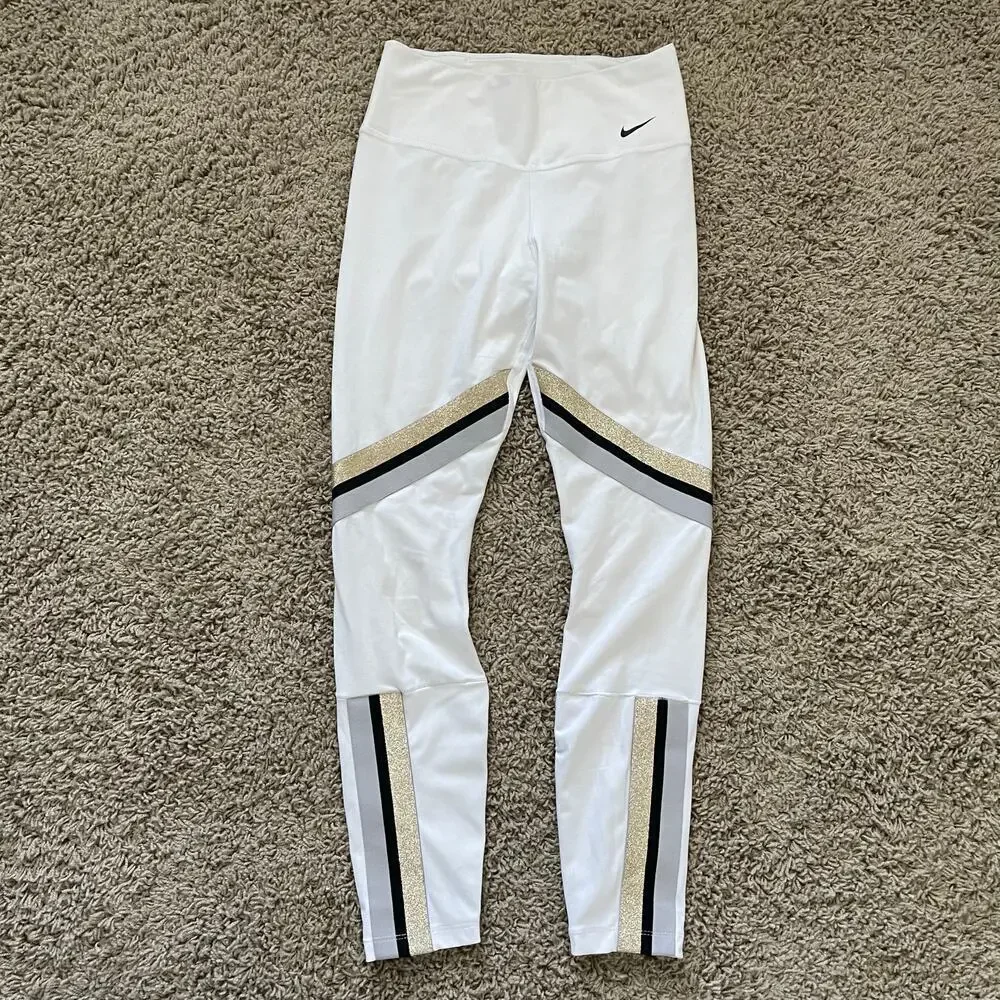 Nike One Icon Clash Women's 7/8 Leggings White Gold Stripe sz S